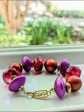 Yves Saint Laurent YSL 1990's Vintage Chunky Lucite Bead Bracelet RARE HTF